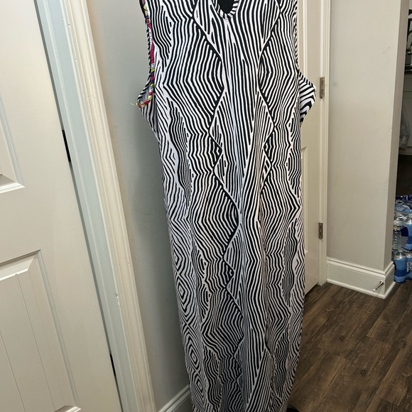 Ashley Stewart Black and White Maxi Dress with Pink and Green Accents - Picture 6 of 7